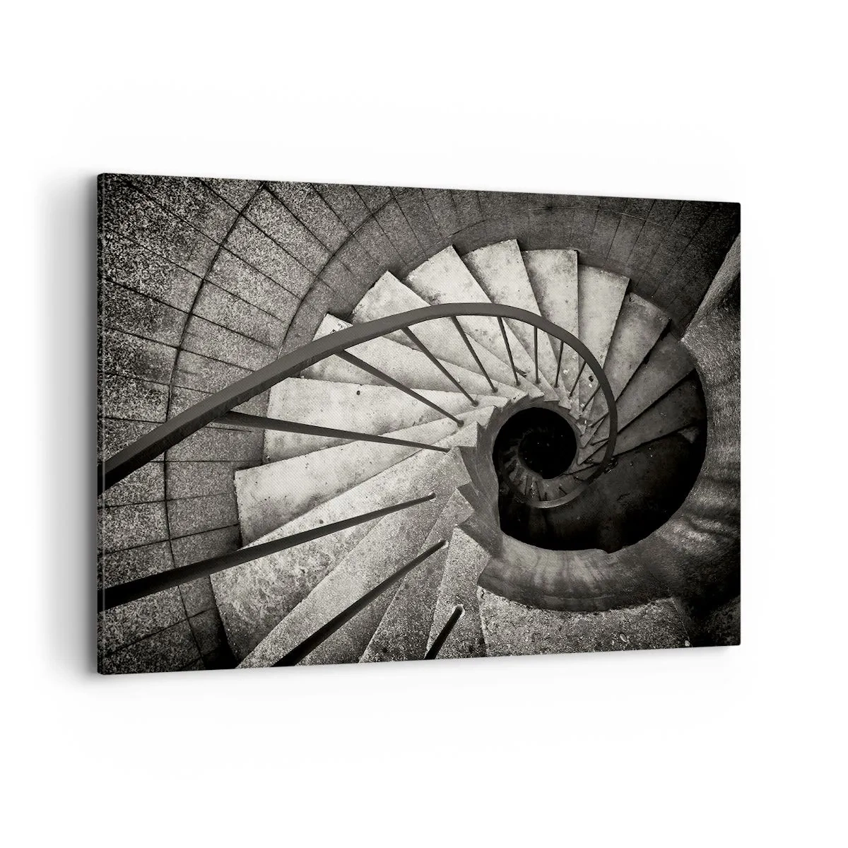 Impression sur toile - Image sur toile - Escalier en colimaçon noir et blanc de style moderne - 100x70cm - En haut des escaliers, en bas des escaliers - Décoration murale moderne pour le salon et la chambre ARTTOR