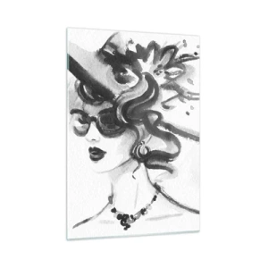 Impression sur verre - Image sur verre - Portrait en noir et blanc d'une femme portant un chapeau - 50x70cm - Une dame de caractère - Décoration murale moderne pour le salon et la chambre ARTTOR