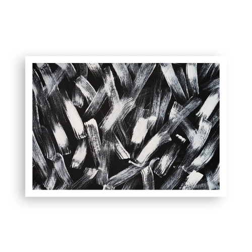 Affiche - Poster - Abstraction dynamique avec des coups de pinceau blancs sur fond noir. - 100x70cm - L'abstraction dans l'esprit industriel - Décoration murale moderne pour le salon et la chambre ARTTOR