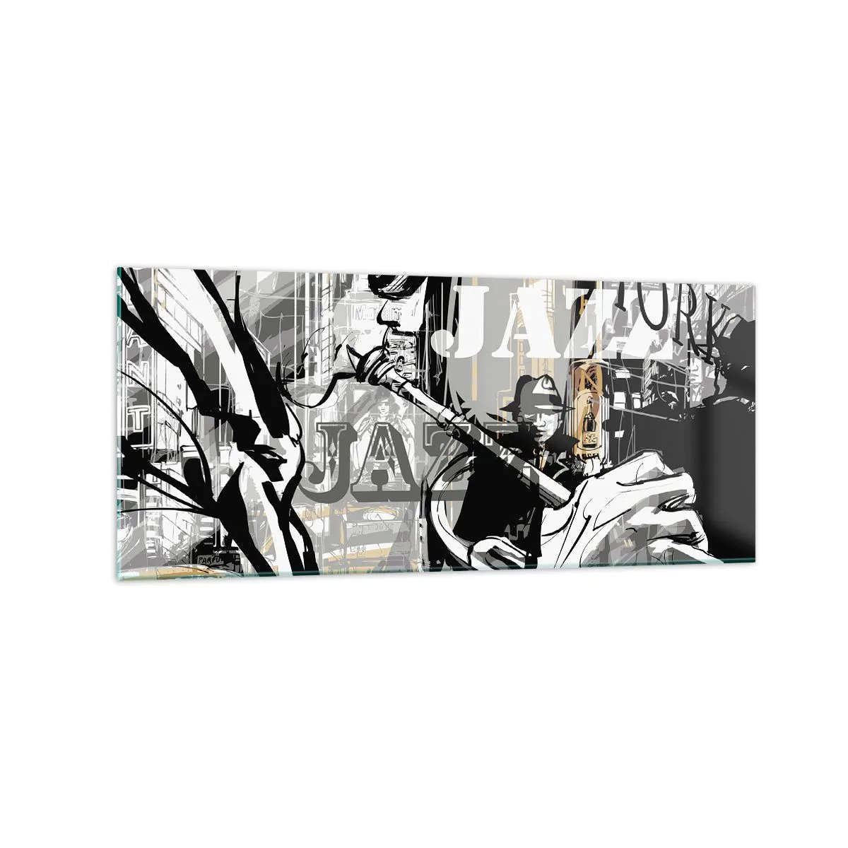 Impression sur verre - Image sur verre - Scène jazz new-yorkaise - 120x50cm - Au rythme de New York - Décoration murale moderne pour le salon et la chambre ARTTOR