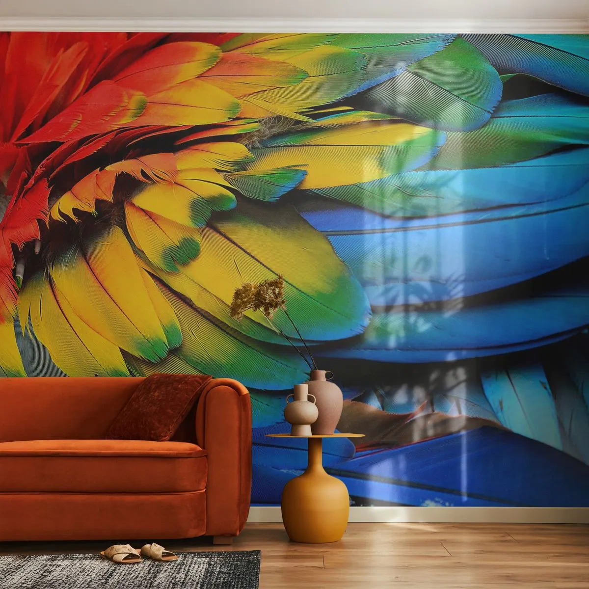 Papier Peint Photo Standard Eco - Oiseau de paradis - Plumes colorées, Plumes de perroquet, Animaux - 400x280 cm