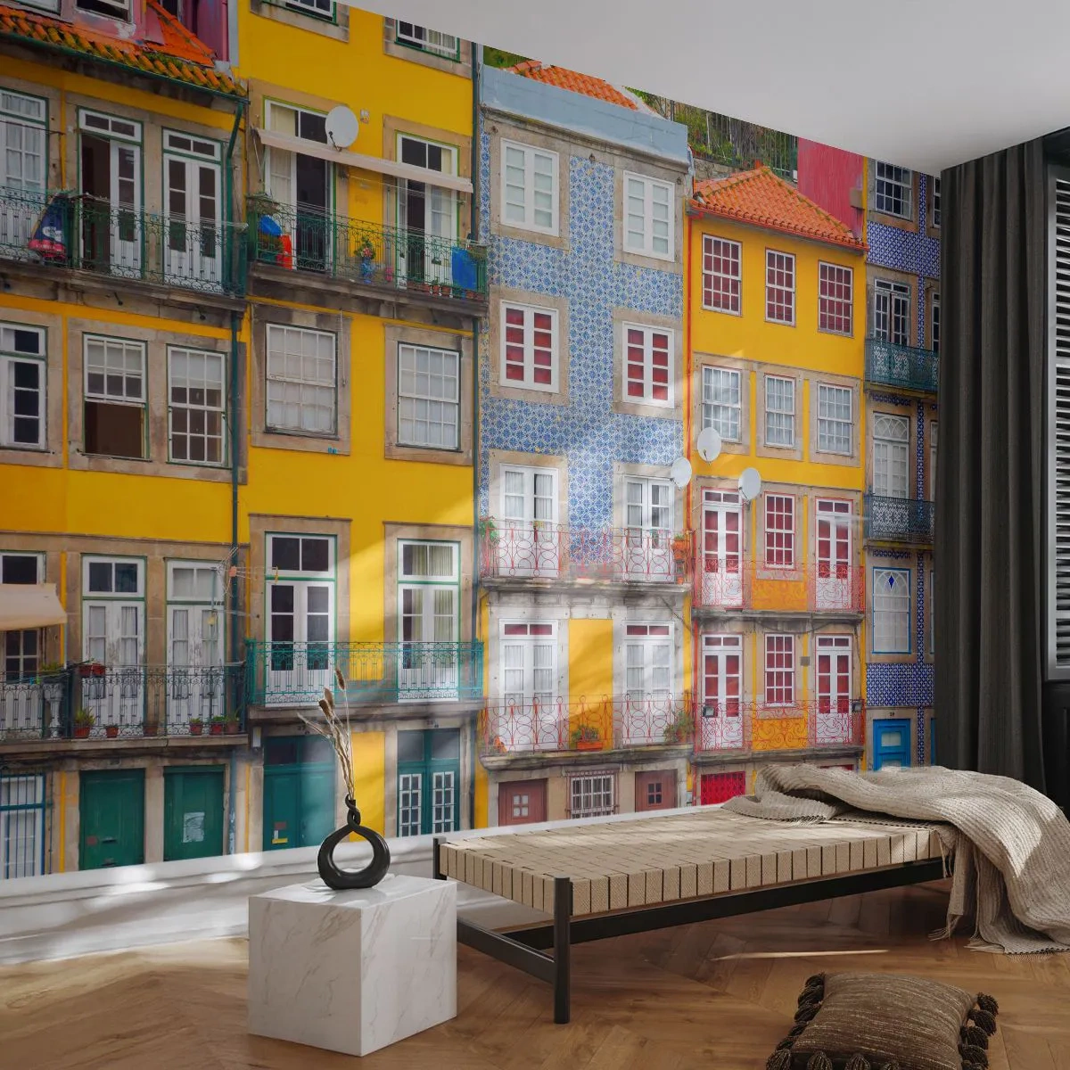 Papier Peint Autocollant Deluxe Sticker - Couleurs de vieille ville - Ville, Porto, Architecture - 250x175 cm