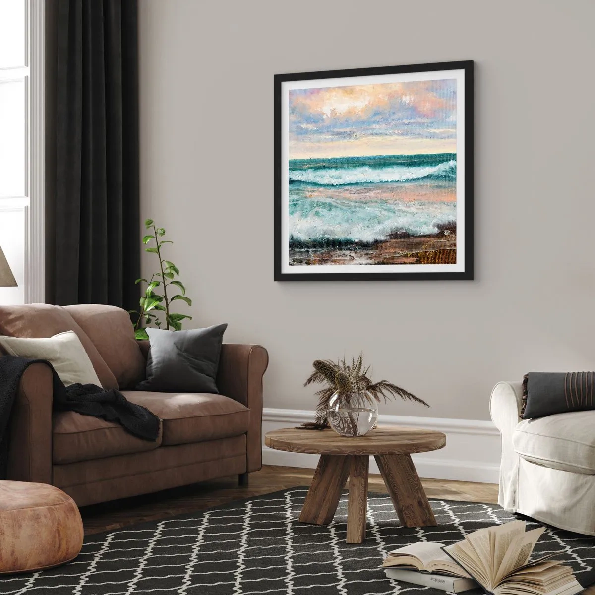 Affiche dans un cadre noir - Poster - Ici tu adouciras ton âme - 50x50 cm