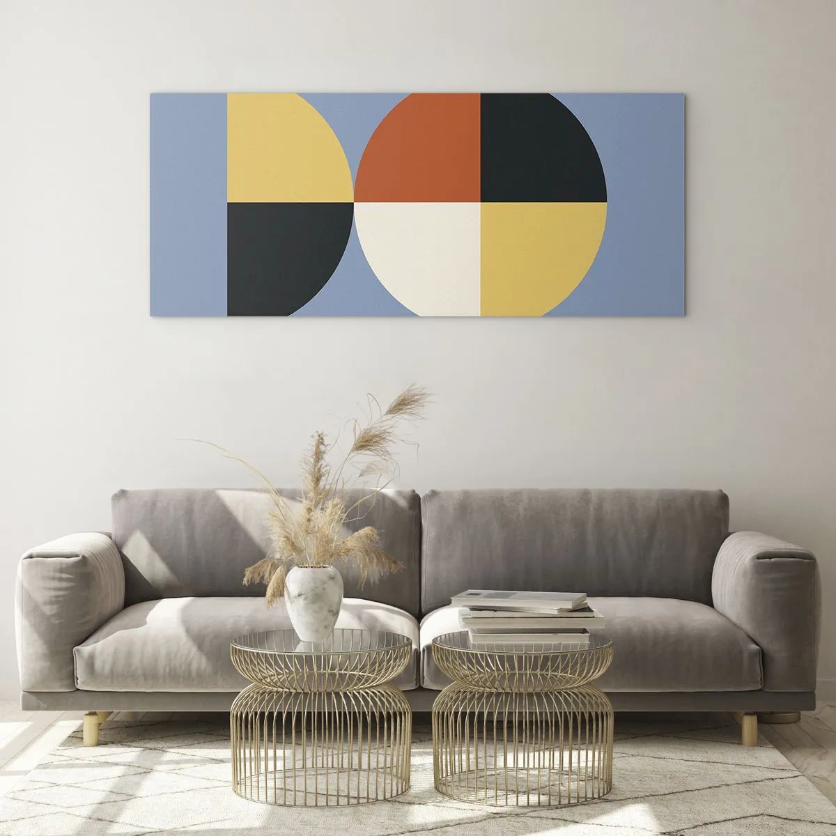 Impression sur verre - Image sur verre - Cercles géométriques sur fond bleu - 120x50cm - Regarde et compte - Décoration murale moderne pour le salon et la chambre ARTTOR