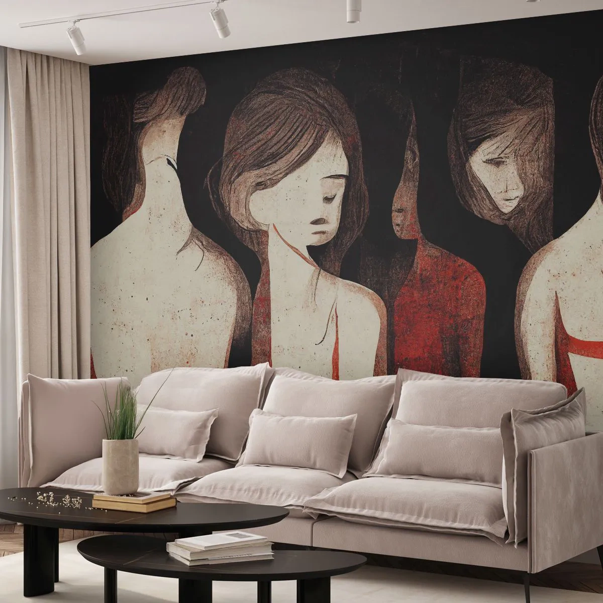 Papier Peint Photo Standard Eco - Figures féminines dans une composition graphique expressive - 100x70cm - Madones des ténèbres - Décoration murale moderne pour le salon et la chambre ARTTOR