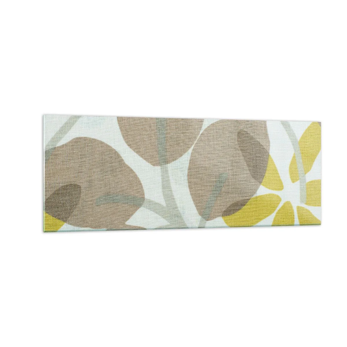 Impression sur verre - Image sur verre - Feuilles abstraites dans les tons beige et jaune - 140x50cm - Composition en plein soleil - Décoration murale moderne pour le salon et la chambre ARTTOR