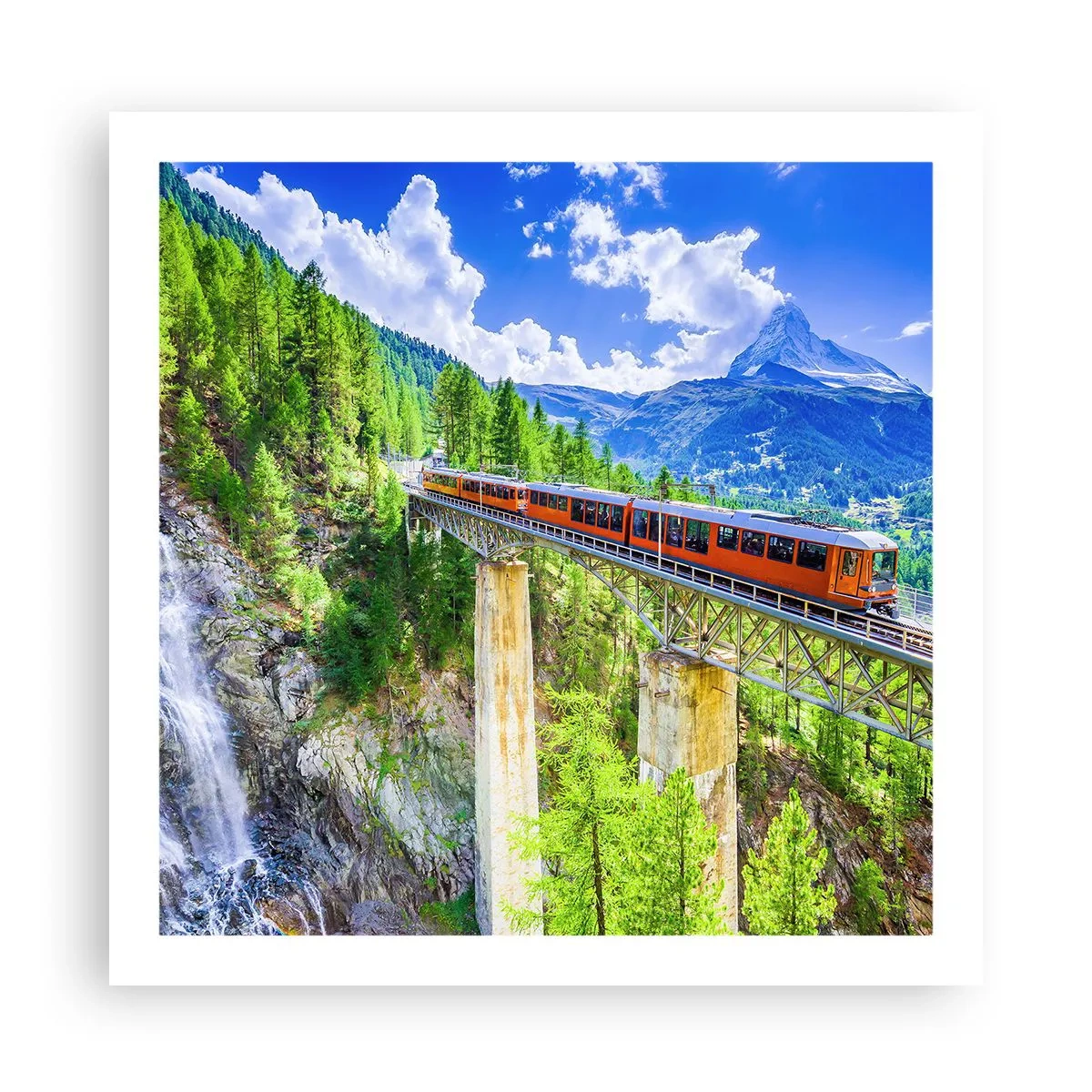 Affiche - Poster - Train dans les Alpes - 60x60 cm