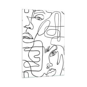 Impression sur verre - Image sur verre - Un dessin minimaliste d'un visage avec des lignes sur un fond clair. - 80x120cm - Dans des émotions enchevêtrées - Décoration murale moderne pour le salon et la chambre ARTTOR