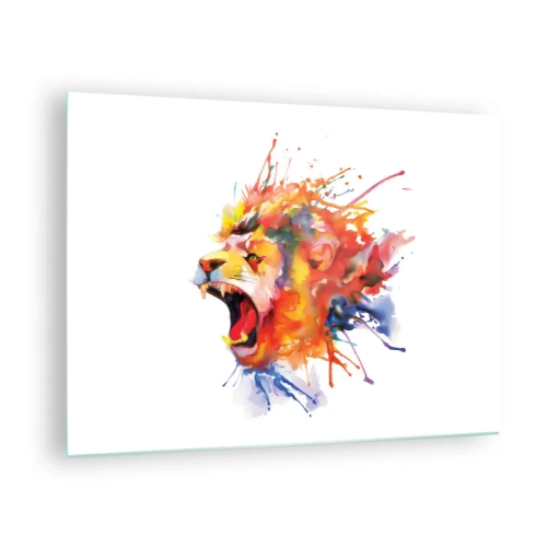 Impression sur verre - Image sur verre - Lion coloré dans un style aquarelle sur fond blanc - 70x50cm - exploser de colère - Décoration murale moderne pour le salon et la chambre ARTTOR