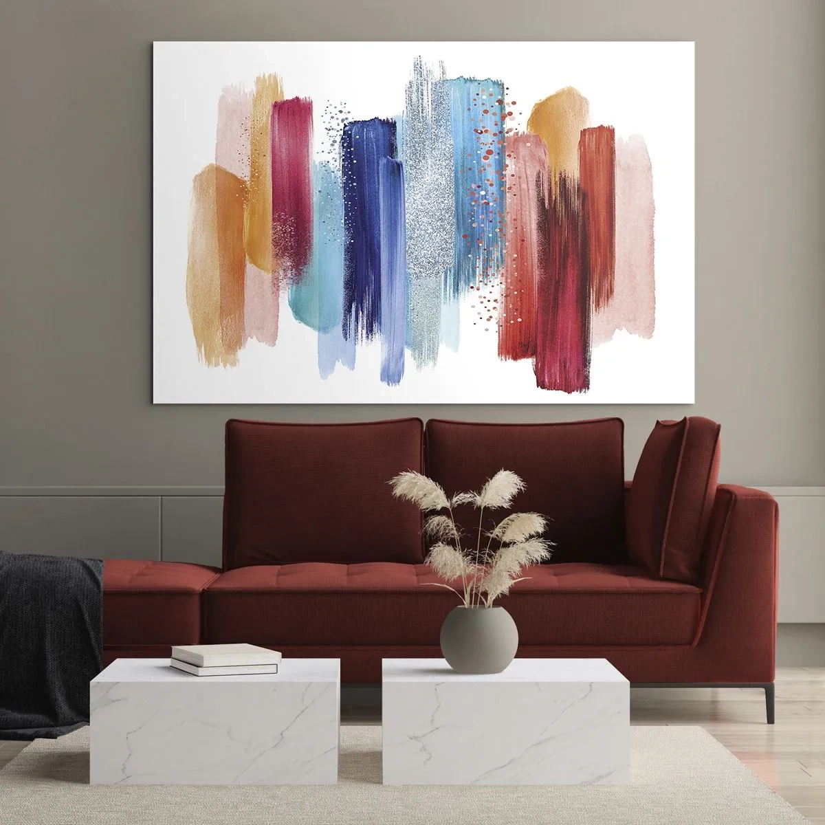 Impression sur verre - Image sur verre - Composition abstraite de coups de pinceau colorés - 120x80cm - En haut et en bas - Décoration murale moderne pour le salon et la chambre ARTTOR