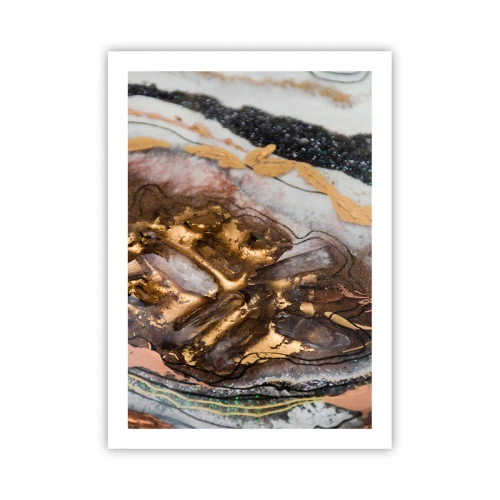 Affiche - Poster - Un motif abstrait dans des tons d'or, de noir et de blanc, inspiré de la nature. - 50x70cm - Élément de la terre - Décoration murale moderne pour le salon et la chambre ARTTOR