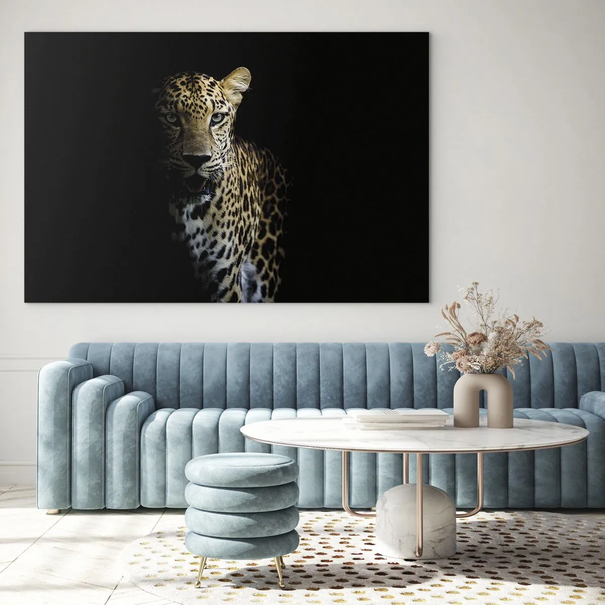 Impression sur verre - Image sur verre - Lion dans l'ombre - 70x50cm - Beauté sombre - Décoration murale moderne pour le salon et la chambre ARTTOR