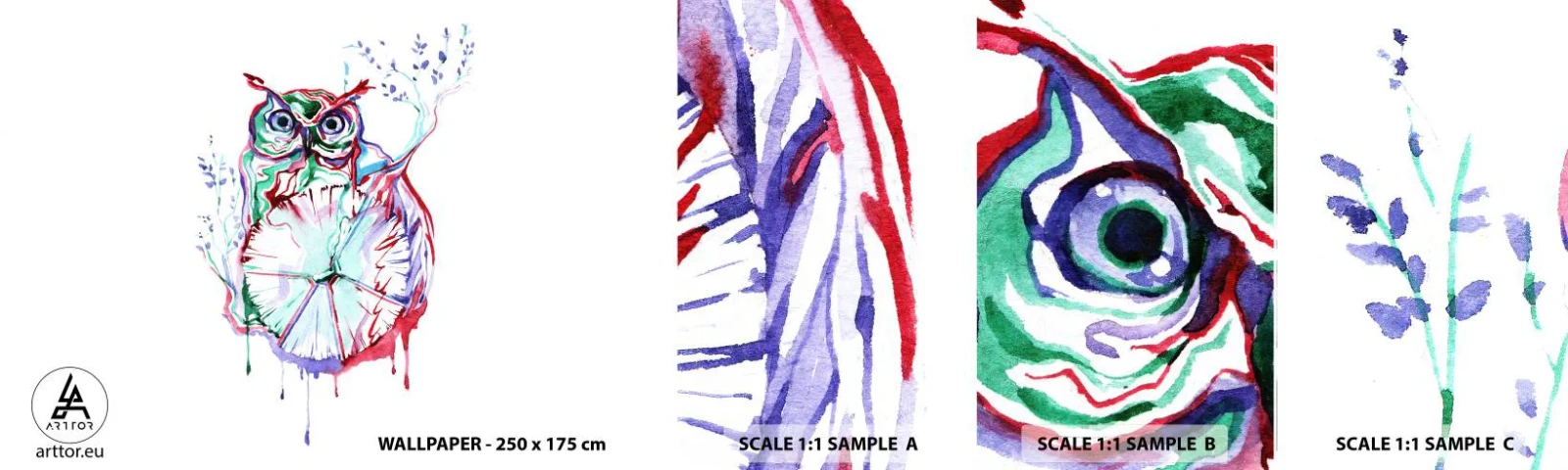 Échantillon de Papier Peint Autocollant Deluxe Sticker - Sage par nature - Oiseau, Hibou, Pour les enfants - 100x30 cm