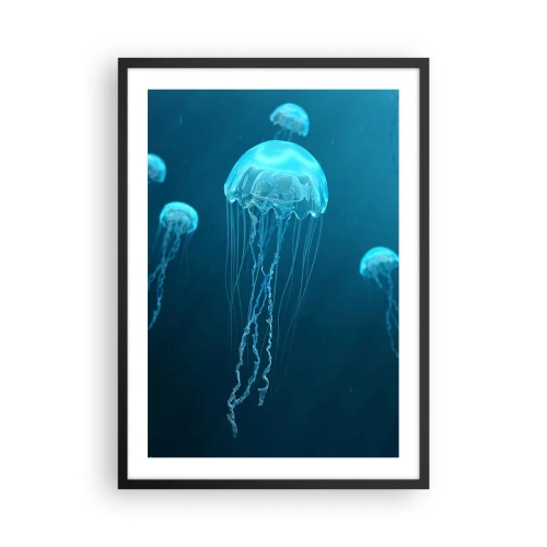 Affiche dans un cadre noir - Poster - Méduses flottant dans les eaux bleues de l'océan - 50x70cm - Danse océanique - Décoration murale moderne pour le salon et la chambre ARTTOR
