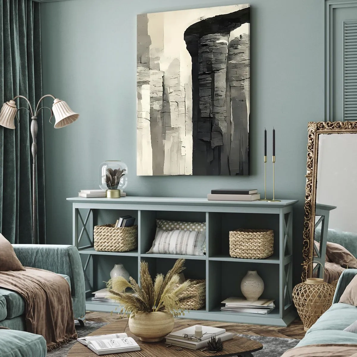 Impression sur toile - Image sur toile - Colonnes historiques dans un cadre monochrome atmosphérique - 50x70cm - La majesté de l'Antiquité - Décoration murale moderne pour le salon et la chambre ARTTOR