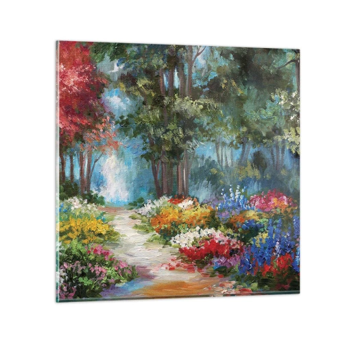 Impression sur verre - Image sur verre - Jardin forestier, forêt de fleurs - 70x70 cm