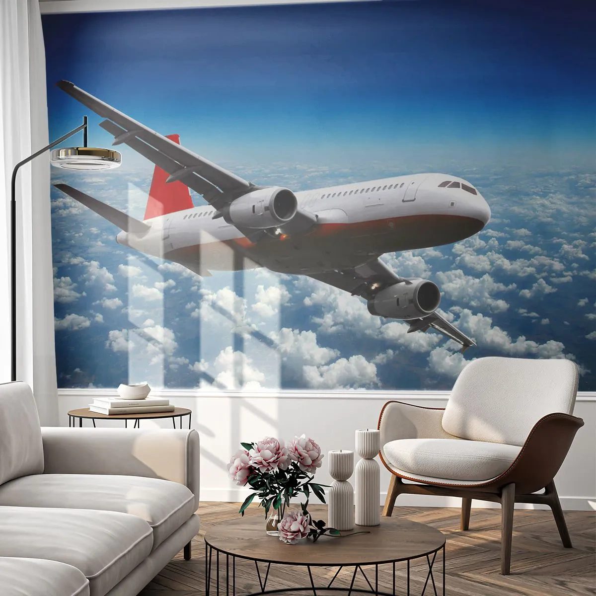 Papier Peint Autocollant Deluxe Sticker - Éloignez-vous de tout - Avion, Voyages, Des nuages - 250x175 cm