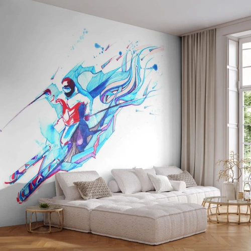Papier Peint Photo Premium Canvas - Ruée folle vers la joie - Abstraction, des skis, Skieur - 150x105 cm