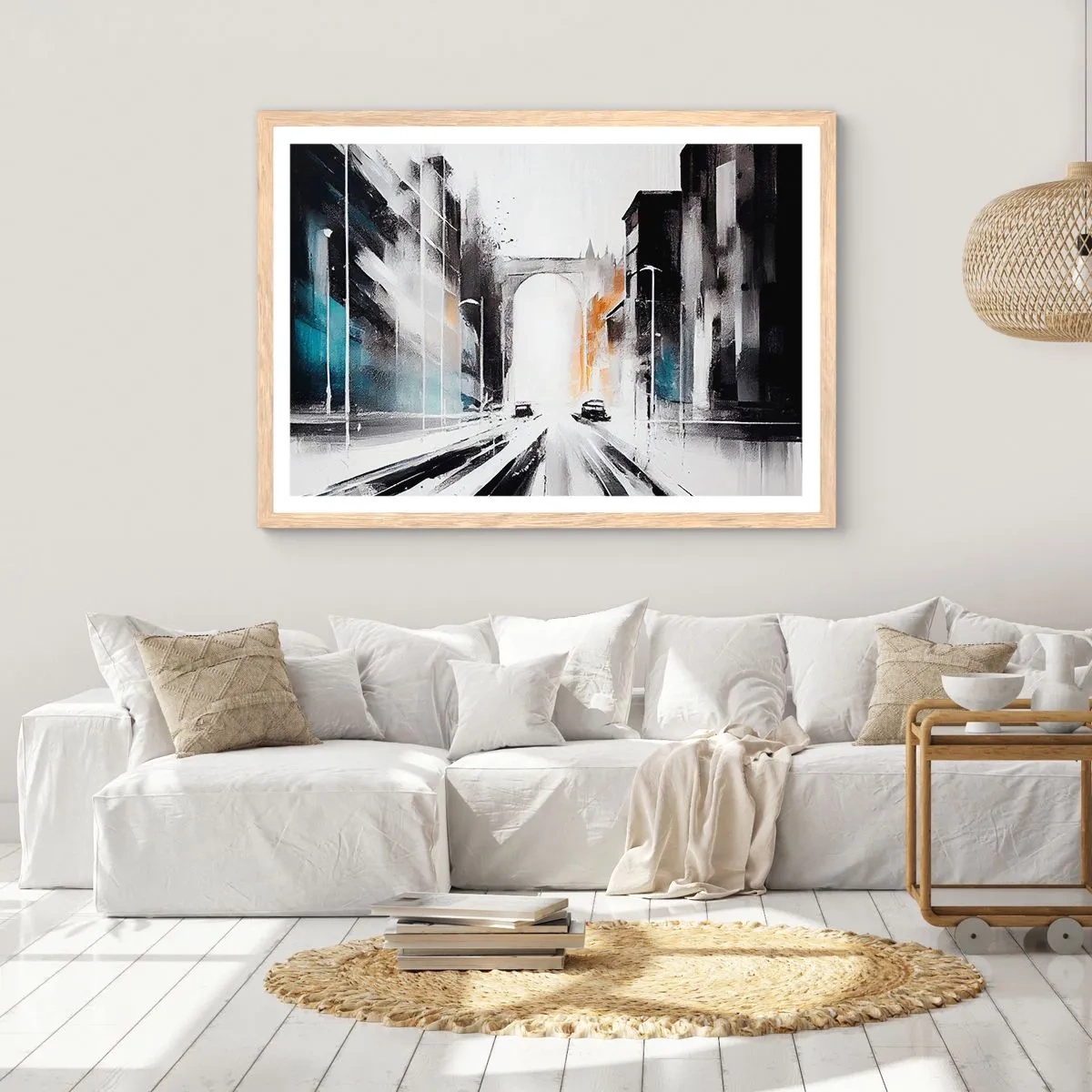 Affiche dans un chêne clair - Poster - Étude de ville : architecture et mouvement - 100x70 cm