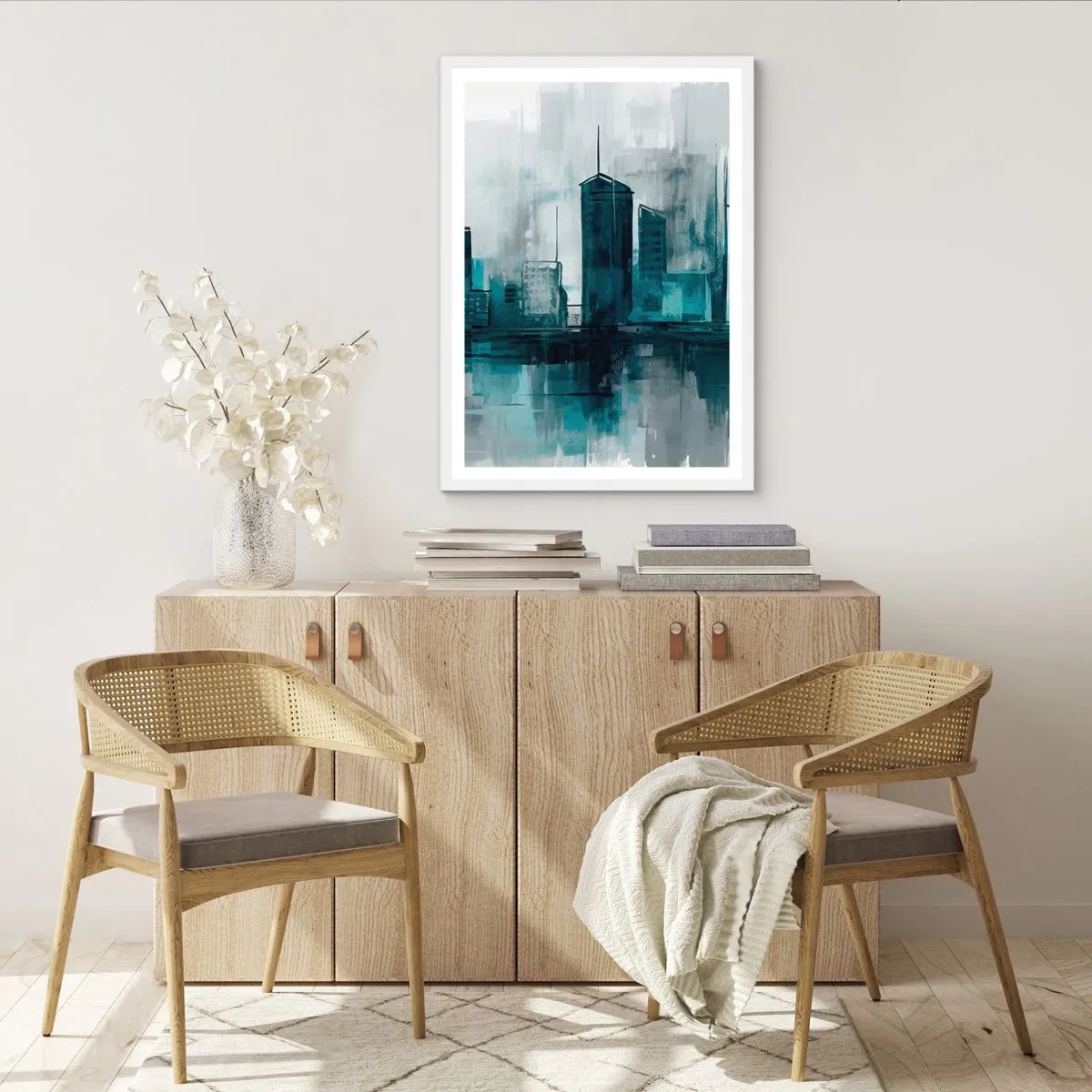 Affiche dans un cadre blanc - Poster - Une ville couleur de pluie - 40x50 cm