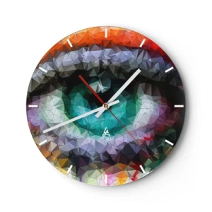 Horloge murale - Pendule murale - Graphique abstrait représentant un œil dans un style géométrique multicolore - 30x30cm - Lueur cristalline des yeux - Décoration murale moderne pour le salon, la cuisine et la chambre ARTTOR