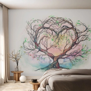 Papier Peint Photo Premium Sand - Arbre en forme de cœur à l'aquarelle - 100x70cm - Ensemble contre les tempêtes - Décoration murale moderne pour le salon et la chambre ARTTOR