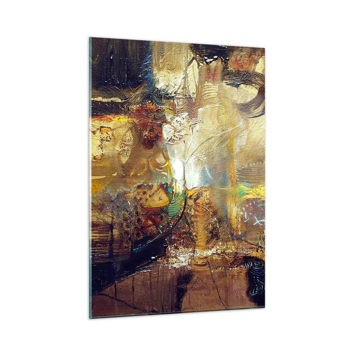Impression sur verre - Image sur verre - Composition abstraite dans les tons d'or et de marron - 50x70cm - Froid, tiède, chaud - Décoration murale moderne pour le salon et la chambre ARTTOR