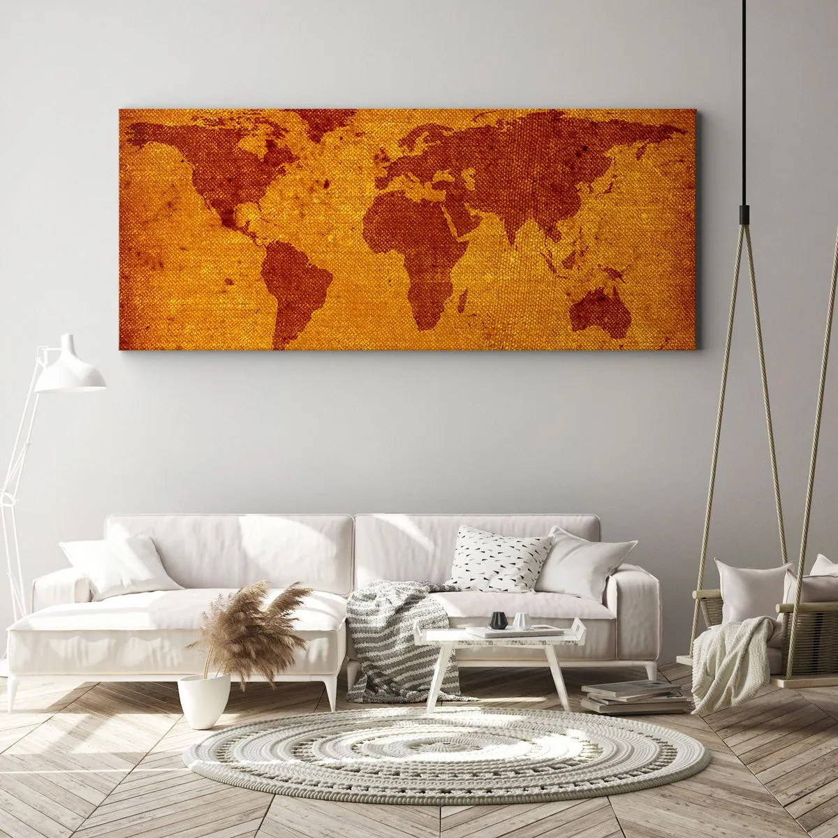 Impression sur toile - Image sur toile - Carte du monde vintage sur fond marron et or. - 120x50cm - Invitation au voyage - Décoration murale moderne pour le salon et la chambre ARTTOR