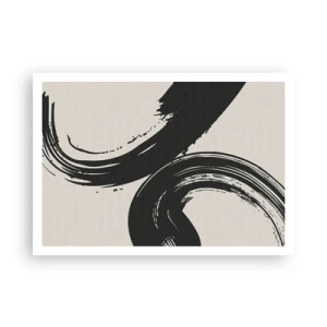 Affiche - Poster - Coups de pinceau dynamiques en noir sur fond clair - 100x70cm - Balayage circulaire - Décoration murale moderne pour le salon et la chambre ARTTOR