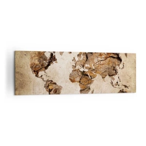 Impression sur toile - Image sur toile - Une carte du monde dans un style rustique en bois - 160x50cm - Découverte du monde - Décoration murale moderne pour le salon et la chambre ARTTOR