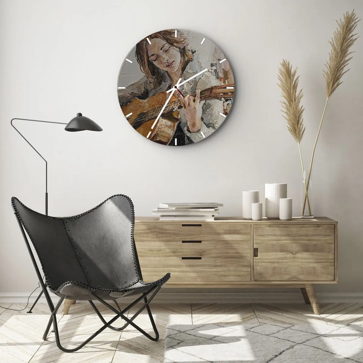 Horloge murale - Pendule murale - Concerto pour guitare et coeur de fille - 40x40 cm