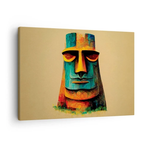 Impression sur toile - Image sur toile - Statue colorée de l'île de Pâques - 70x50cm - Statuesque et sympathique - Décoration murale moderne pour le salon et la chambre ARTTOR