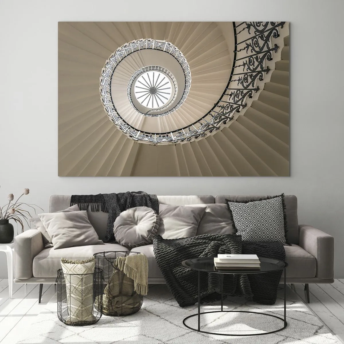 Impression sur verre - Image sur verre - Vue d'un escalier en colimaçon ressemblant à un coquillage - 70x50cm - À l'intérieur de la coquille - Décoration murale moderne pour le salon et la chambre ARTTOR