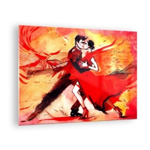 Impression sur verre - Image sur verre - Un couple dansant dans une composition rouge dynamique - 70x50cm - Le rythme violet de la passion - Décoration murale moderne pour le salon et la chambre ARTTOR