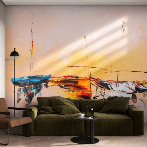 Papier Peint Photo Premium Canvas - Soirée à la marina - Bateaux, Voiliers, Morceau - 350x256 cm