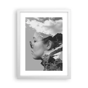 Affiche dans un cadre blanc - Poster - Portrait de montagnes et nuages - 30x40 cm
