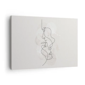 Impression sur toile - Image sur toile - Contour abstrait de deux visages sur fond clair - 70x50cm - Emmêlé dans une étreinte - Décoration murale moderne pour le salon et la chambre ARTTOR