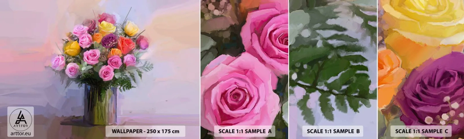 Échantillon de Papier Peint Autocollant Deluxe Sticker - Beauté conservée - Vase avec des fleurs, Bouquet de fleurs, Morceau - 100x30 cm