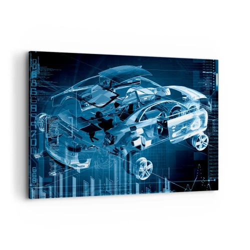 Impression sur toile - Image sur toile - Un dessin technique moderne d'une voiture avec des éléments structurels - 120x80cm - Anatomie de l'ingénierie - Décoration murale moderne pour le salon et la chambre ARTTOR