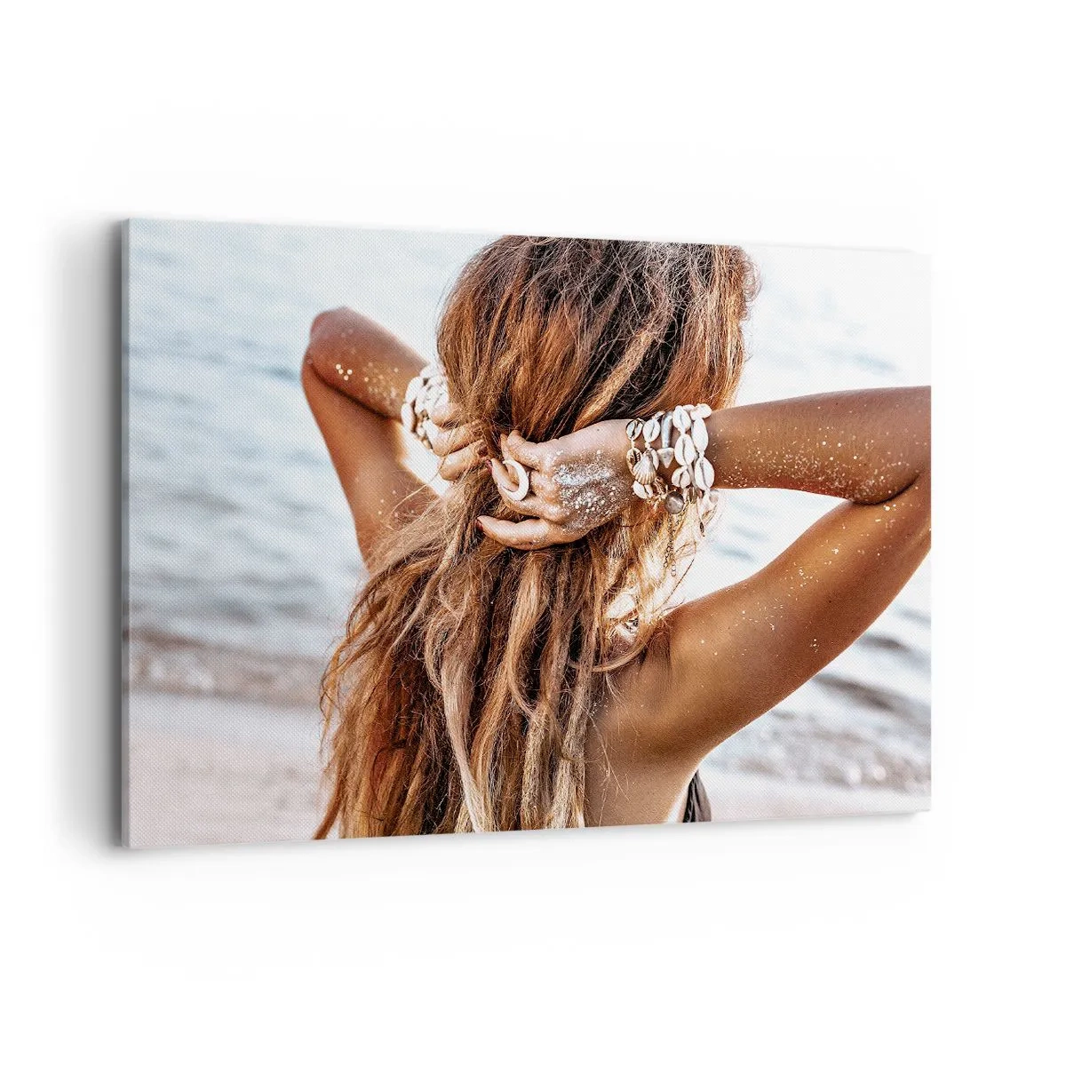 Impression sur toile - Image sur toile - Une femme sur la plage avec ses cheveux flottant au soleil - 100x70cm - La soeur de l'eau et du soleil - Décoration murale moderne pour le salon et la chambre ARTTOR