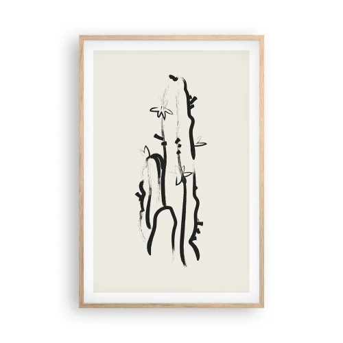 Affiche dans un chêne clair - Poster - Herbe à fleurs - 61x91 cm