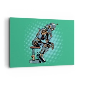 Impression sur toile - Image sur toile - Robot penseur de style pop art sur fond vert - 120x80cm - Au-dessus de l'essence de l'être - Décoration murale moderne pour le salon et la chambre ARTTOR