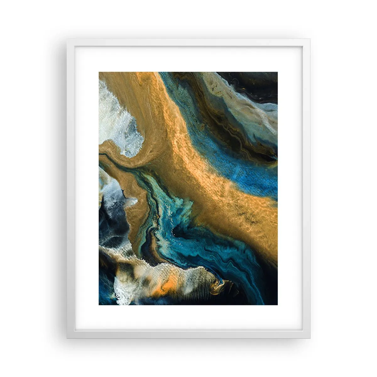 Affiche dans un cadre blanc - Poster - Bleu - jaune - influences mutuelles - 40x50 cm