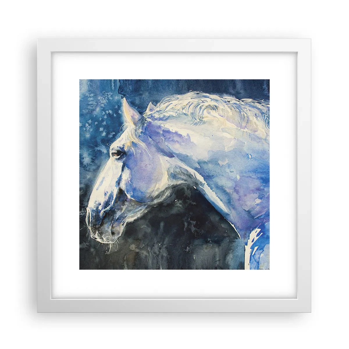 Affiche dans un cadre blanc - Poster - Portrait dans une lueur azur - 30x30 cm