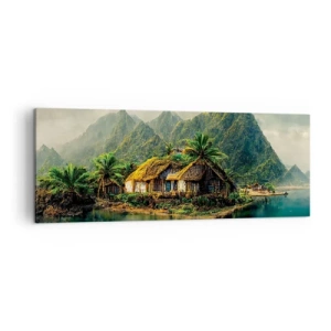 Impression sur toile - Image sur toile - Une île tropicale avec des palmiers et des montagnes en arrière-plan - 140x50cm - Paradis tropical - Décoration murale moderne pour le salon et la chambre ARTTOR