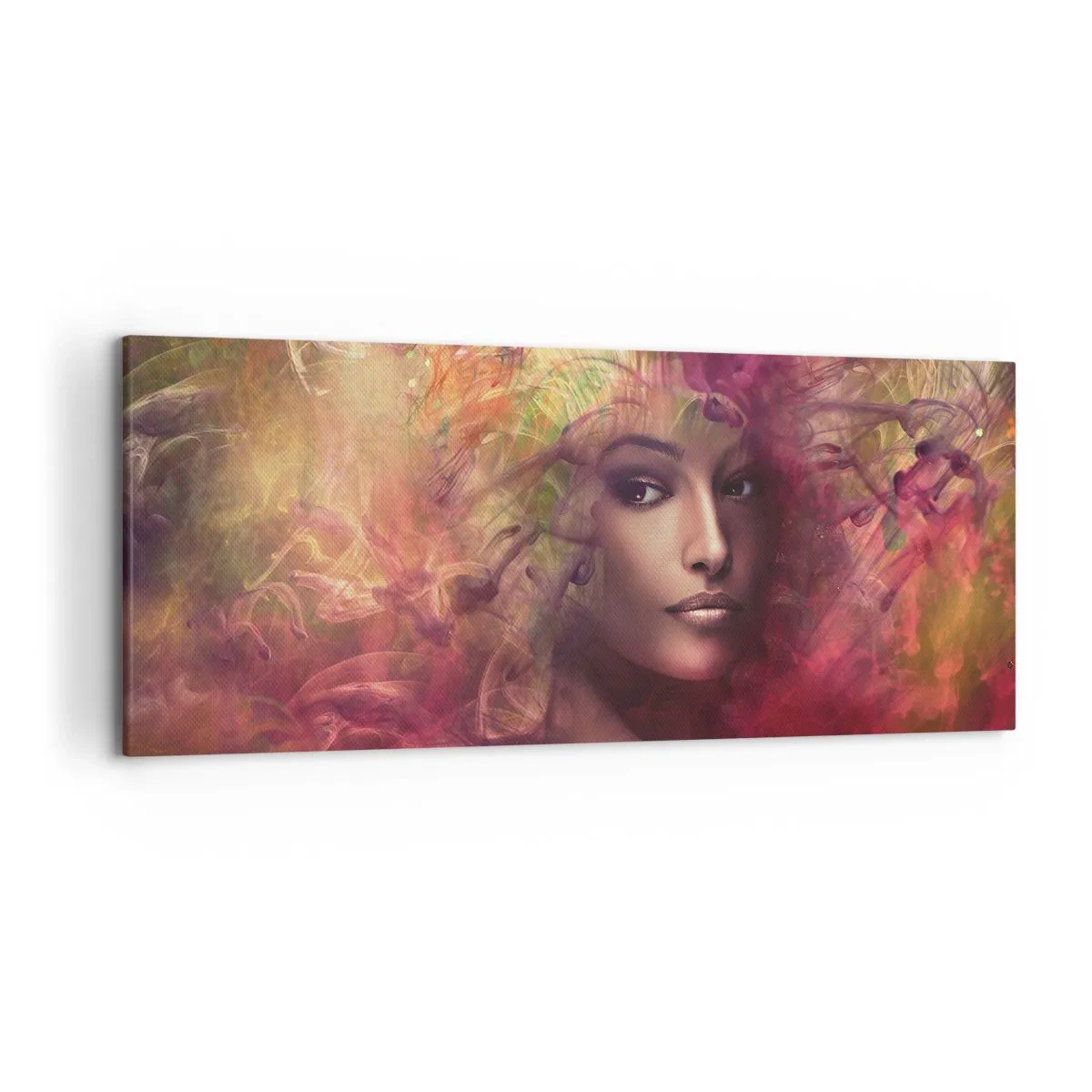 Impression sur toile - Image sur toile - Une femme aux couleurs abstraites créant un arrière-plan dynamique - 120x50cm - Je suis ici! - Décoration murale moderne pour le salon et la chambre ARTTOR