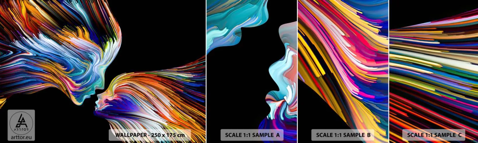 Échantillon De Papier Peint Standard Eco - Une fusion d'énergie et de lumière - Abstraction, Visage de femme, Morceau - 100x30 cm