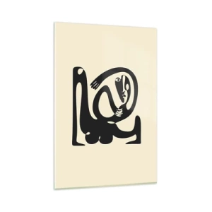 Impression sur verre - Image sur verre - Une figure abstraite en noir sur fond beige - 80x120cm - Presque du Picasso - Décoration murale moderne pour le salon et la chambre ARTTOR