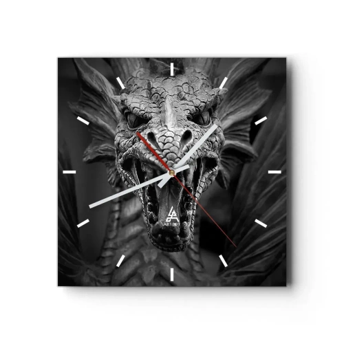Horloge murale - Pendule murale - Une tête de dragon menaçante en noir et blanc avec des détails expressifs. - 30x30cm - Un dragon imaginaire grisâtre - Décoration murale moderne pour le salon et la chambre ARTTOR