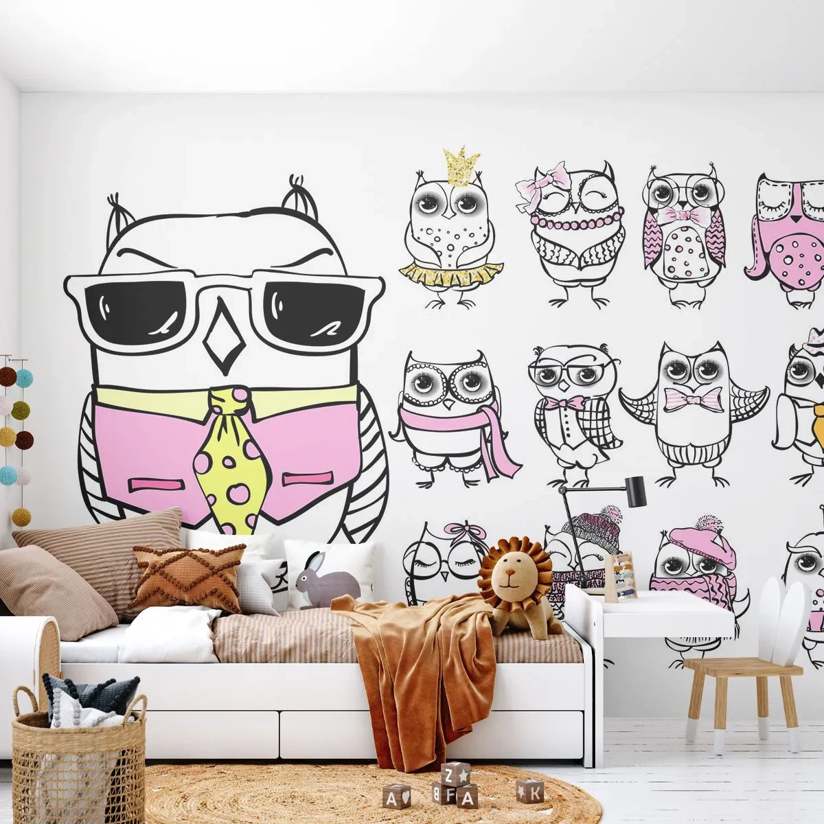 Papier Peint Autocollant Deluxe Sticker - Tant de rôles à jouer - Pour les enfants, Hibou, Enfants - 150x105 cm